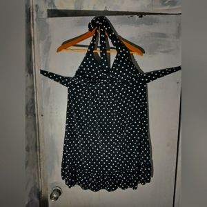 Black polka dot halter dress